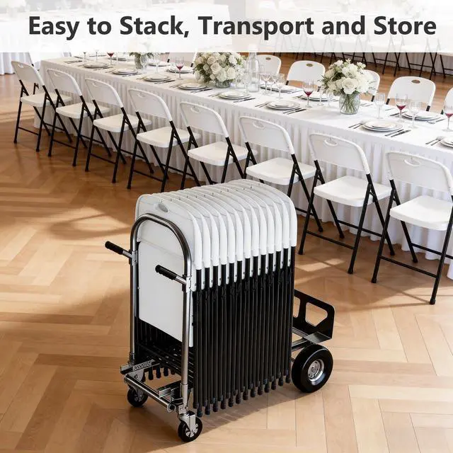 Alt view image 6 of 6 - Plastic Folding Chair 4 Pack, Outdoor Sturdy Metal White Folding Chairs for Outside Indoor, Portable 350 lbs Capacity Heavy Duty Foldable Commercial Seating for Picnic, Party, Patio, White