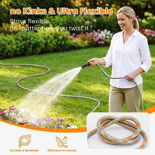 Alt view image 3 of 7 - Rosy Earth Stainless Steel Garden Hose 100 FT, Heavy Duty Expandable Water Hose, No-Kink, No Bite, Flexible Garden Hoses for Yard, RV, Car