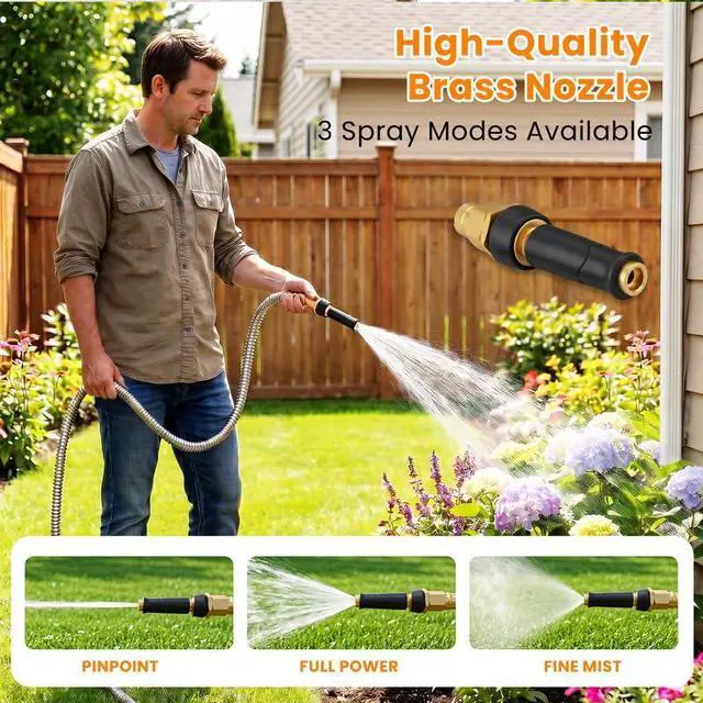 Alt view image 4 of 7 - Rosy Earth Stainless Steel Garden Hose 100 FT, Heavy Duty Expandable Water Hose, No-Kink, No Bite, Flexible Garden Hoses for Yard, RV, Car