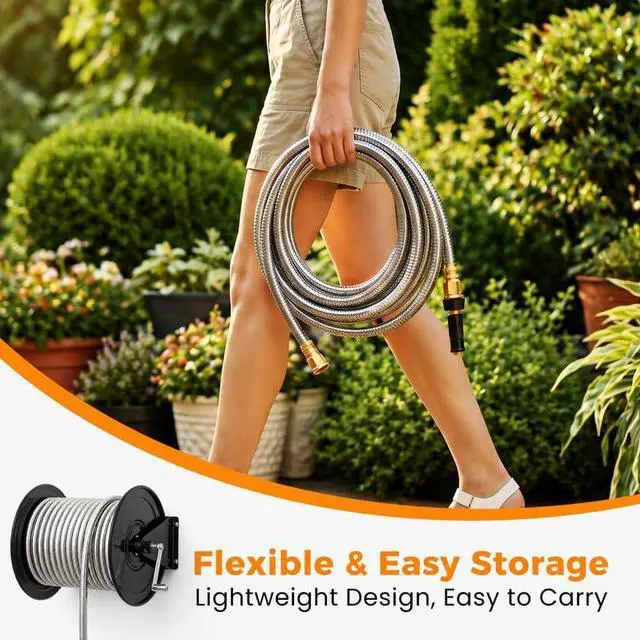 Alt view image 5 of 7 - Rosy Earth Stainless Steel Garden Hose 100 FT, Heavy Duty Expandable Water Hose, No-Kink, No Bite, Flexible Garden Hoses for Yard, RV, Car