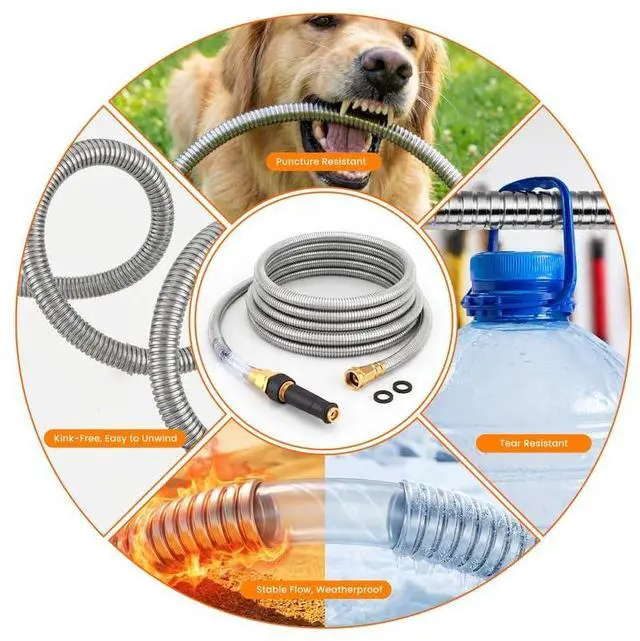 Alt view image 7 of 7 - Rosy Earth Stainless Steel Garden Hose 100 FT, Heavy Duty Expandable Water Hose, No-Kink, No Bite, Flexible Garden Hoses for Yard, RV, Car