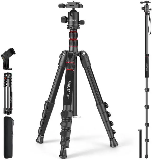 Main image of MACTREM 80in/90in 2-in-1 Camera Tripod Monopod, Aluminum Travel Heavy Duty Tripod with 360° Ball Head Portable Macro Photography Tripod for Phone DSLR Canon Nikon Camera with Carry Bag Max Load 33lb
