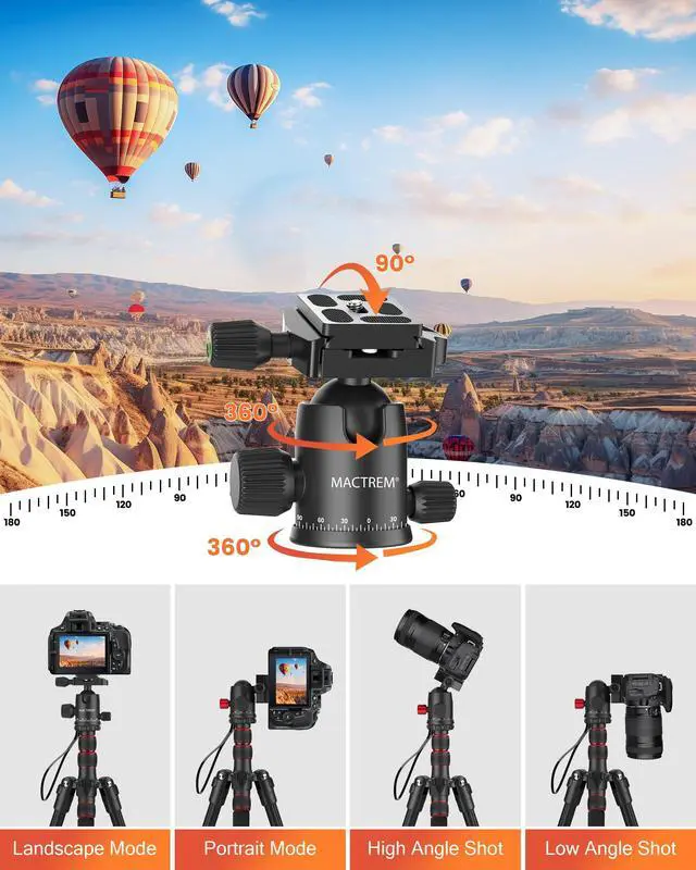 Alt view image 3 of 7 - MACTREM 80in/90in 2-in-1 Camera Tripod Monopod, Aluminum Travel Heavy Duty Tripod with 360° Ball Head Portable Macro Photography Tripod for Phone DSLR Canon Nikon Camera with Carry Bag Max Load 33lb