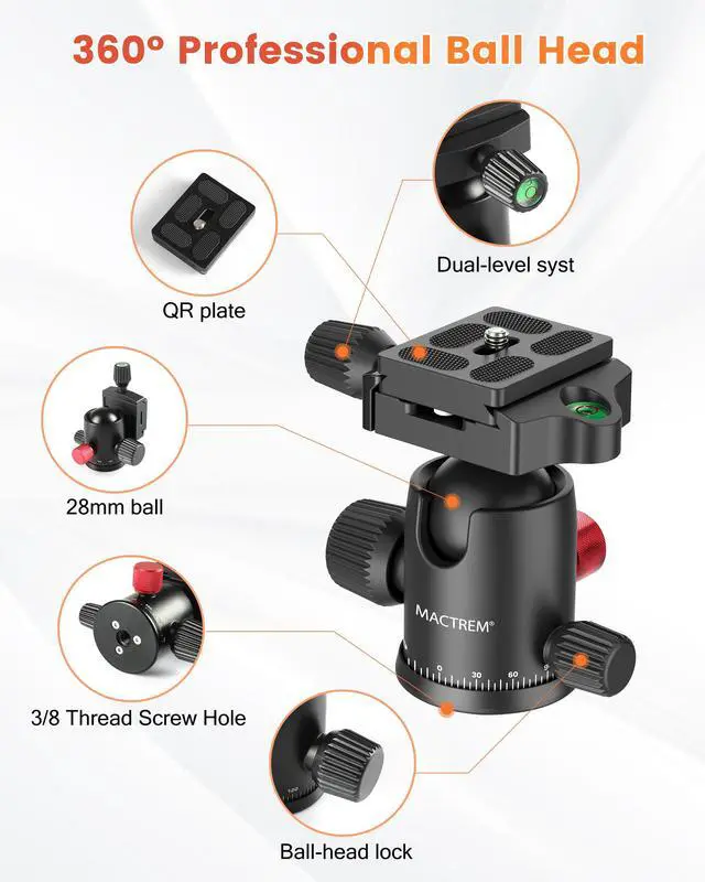Alt view image 6 of 7 - MACTREM 80in/90in 2-in-1 Camera Tripod Monopod, Aluminum Travel Heavy Duty Tripod with 360° Ball Head Portable Macro Photography Tripod for Phone DSLR Canon Nikon Camera with Carry Bag Max Load 33lb
