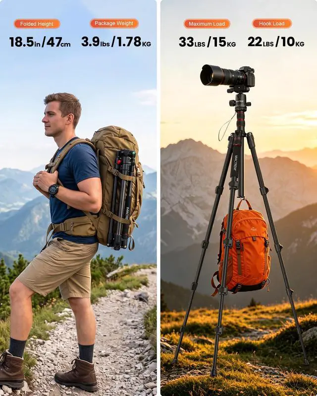 Alt view image 7 of 7 - MACTREM 80in/90in 2-in-1 Camera Tripod Monopod, Aluminum Travel Heavy Duty Tripod with 360° Ball Head Portable Macro Photography Tripod for Phone DSLR Canon Nikon Camera with Carry Bag Max Load 33lb