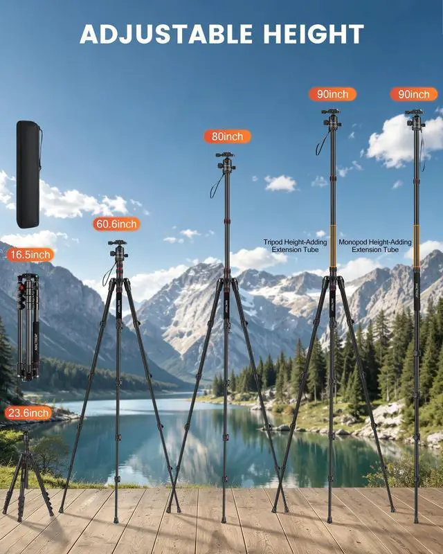 Alt view image 2 of 7 - MACTREM 80in/90in 2-in-1 Camera Tripod Monopod, Aluminum Travel Heavy Duty Tripod with 360° Ball Head Portable Macro Photography Tripod for Phone DSLR Canon Nikon Camera with Carry Bag Max Load 33lb