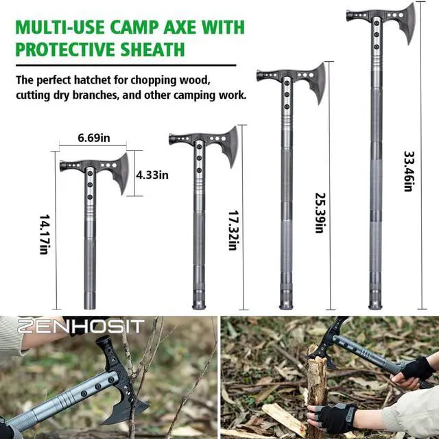 Alt view image 4 of 6 - ZENHOSIT Multifunctional Folding Tactical Shovel Hatchet Combo - With Axe, Flashlight, Extension Handles - For Camping, Cycling, Hiking - 19.3-40.9 Inches