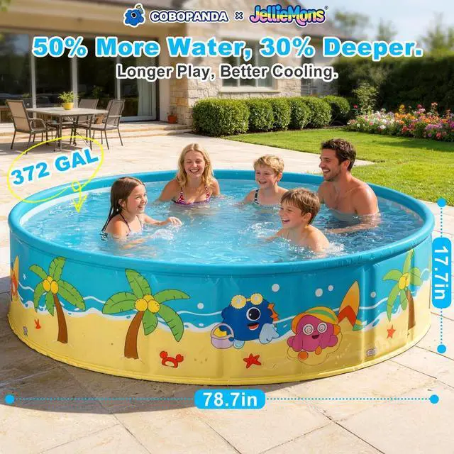 Alt view image 3 of 7 - Foldable Swimming Pool for Kids 78.7"x17.7" Hard Plastic Portable Dog Pool Anti-Slip Collapsible Large Kiddie Pool Indoor Outdoor Backyard (JellieMons 79'')