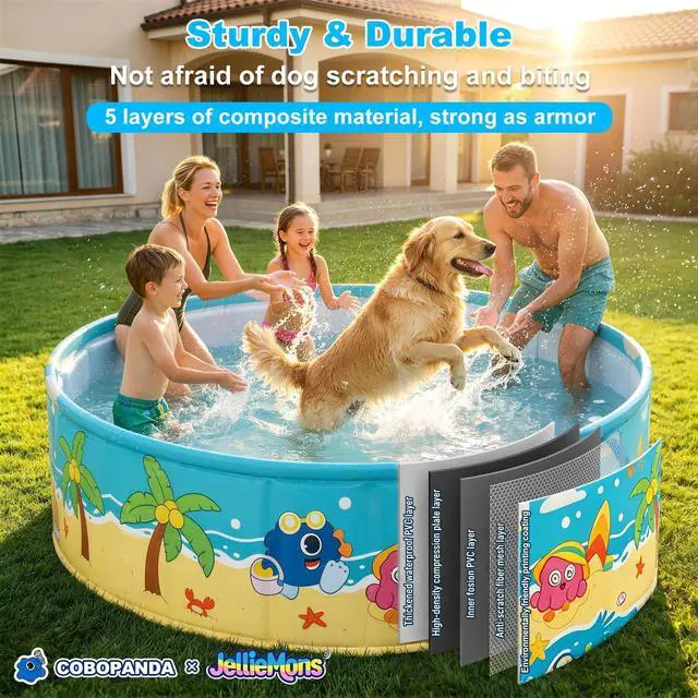 Alt view image 4 of 7 - Foldable Swimming Pool for Kids 78.7"x17.7" Hard Plastic Portable Dog Pool Anti-Slip Collapsible Large Kiddie Pool Indoor Outdoor Backyard (JellieMons 79'')