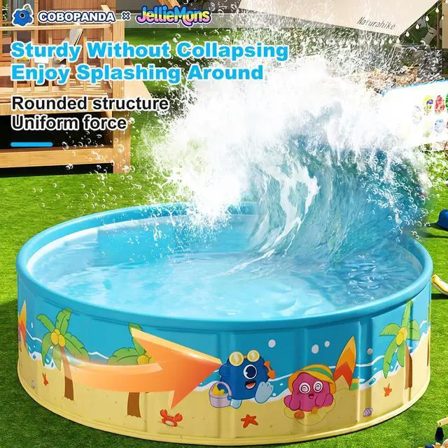 Alt view image 5 of 7 - Foldable Swimming Pool for Kids 78.7"x17.7" Hard Plastic Portable Dog Pool Anti-Slip Collapsible Large Kiddie Pool Indoor Outdoor Backyard (JellieMons 79'')