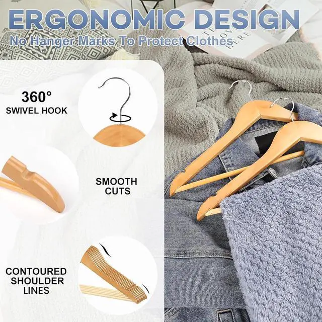 Alt view image 4 of 6 - Wooden Hangers 8 Pack, Heavy Duty Wood Hangers for Coats, Suits, Jackets, Closet & Pants Durable Premium Wood Hanger with 360-Degree Rotatable Hook and Notches, Natural