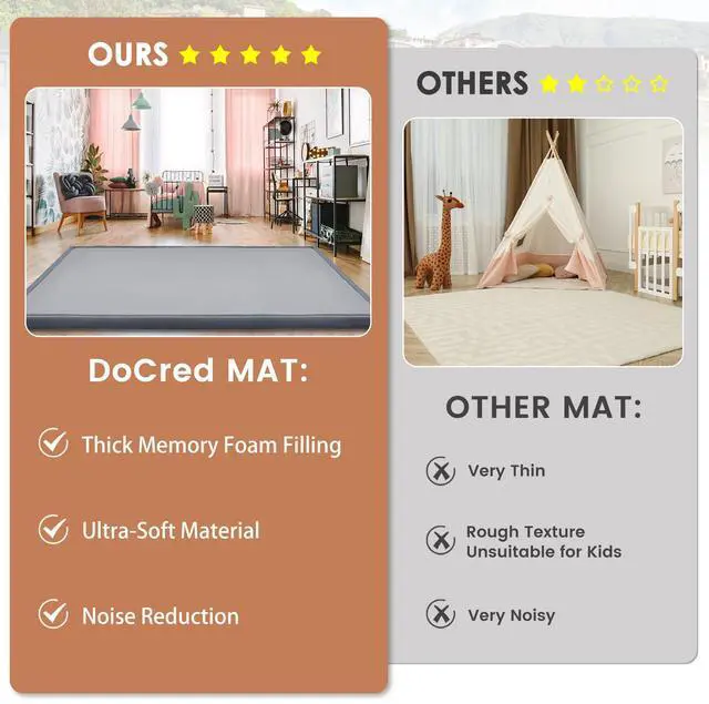 Alt view image 4 of 7 - Baby Play Mat for Floor - 1.4" Thick Memory Foam Rug, 70"x59" Playpen Tummy Time Mat, Soft Velvet Nursery Rug, Large Padded Crawling Mats, Cushioned Pads for Playroom Toddlers, Infants, Yoga, Tatami