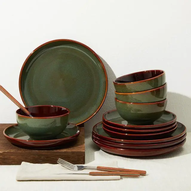 Alt view image 7 of 7 - Pokini Stoneware Dinnerware Sets, Ceramic Plates and Bowls Set, Microwave & Dishwasher Safe Kitchen Dishes, Modern Dinner Salad Plates | Cereal Bowls, Dishware Sets Service for 4 Sage Green