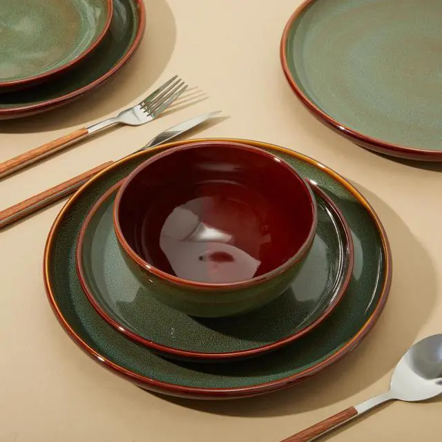 Alt view image 4 of 7 - Pokini Stoneware Dinnerware Sets, Ceramic Plates and Bowls Set, Microwave & Dishwasher Safe Kitchen Dishes, Modern Dinner Salad Plates | Cereal Bowls, Dishware Sets Service for 4 Sage Green