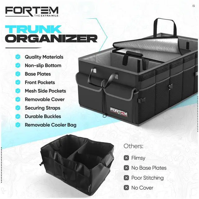 Alt view image 7 of 7 - FORTEM Trunk Organizer with Cooler For SUV Car Trunk, Foldable Storage, Car Accessories for Women Men, Collapsible Bag, 600D Oxford, Non Slip Bottom, Straps, Soft Cover (105L)