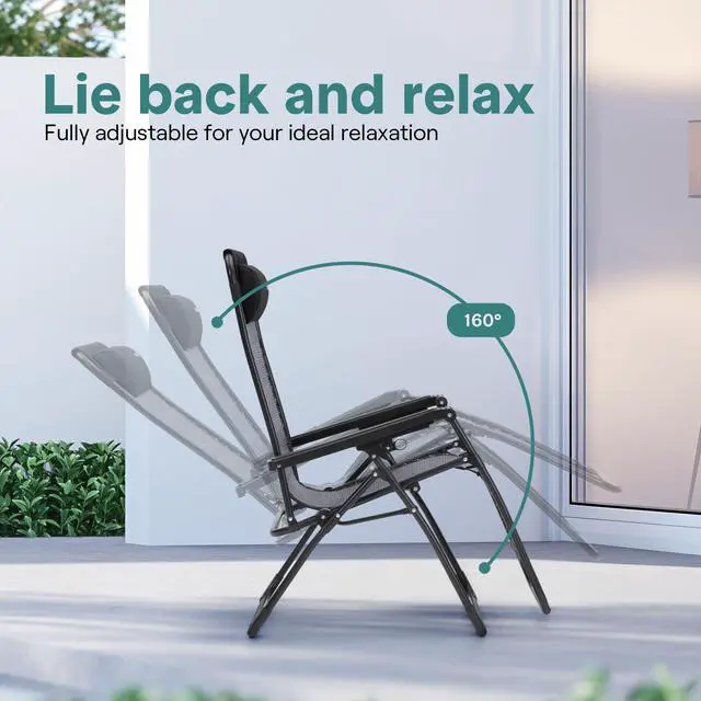 Alt view image 2 of 7 - SereneLife Zero Gravity Lounge Chair Set of 2 Outdoor Reclining Patio Chairs with Rattan Side Table, Cup Holder & Pillow Foldable Lawn Chairs for Patio Furniture, Garden, Beach, or Indoor Relaxation