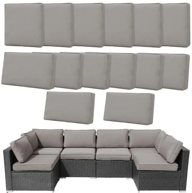 Main image of Frxeyaliz 14Pcs Outdoor Cushion Covers Replacement Washable w/Zipper for 6-Seaters Sofa Patio Slipcovers Set Seat and Back Covers Only-25.6x25.6x4inch