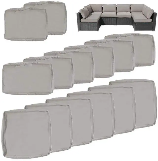 Alt view image 2 of 7 - Frxeyaliz 14Pcs Outdoor Cushion Covers Replacement Washable w/Zipper for 6-Seaters Sofa Patio Slipcovers Set Seat and Back Covers Only-25.6x25.6x4inch
