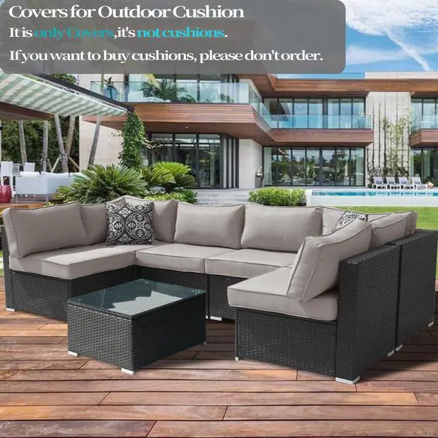 Alt view image 3 of 7 - Frxeyaliz 14Pcs Outdoor Cushion Covers Replacement Washable w/Zipper for 6-Seaters Sofa Patio Slipcovers Set Seat and Back Covers Only-25.6x25.6x4inch