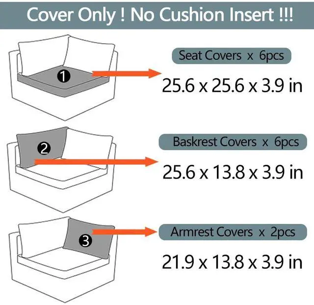 Alt view image 4 of 7 - Frxeyaliz 14Pcs Outdoor Cushion Covers Replacement Washable w/Zipper for 6-Seaters Sofa Patio Slipcovers Set Seat and Back Covers Only-25.6x25.6x4inch