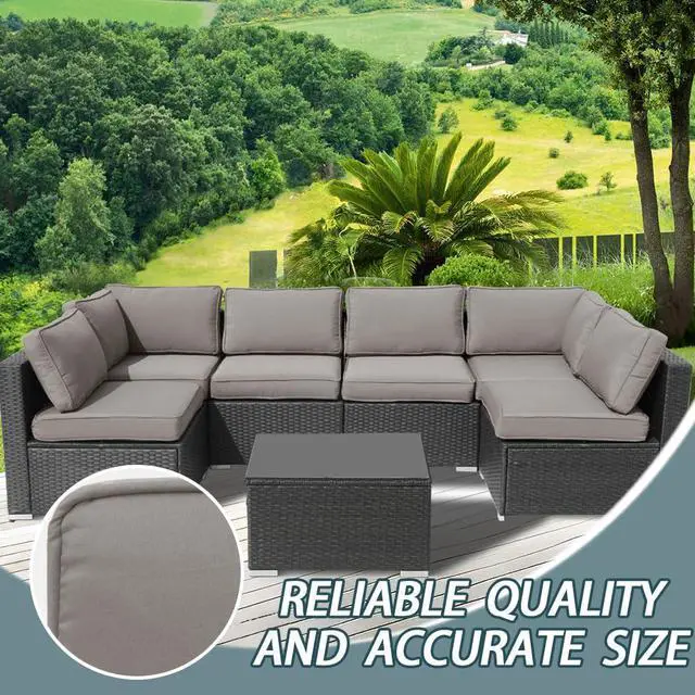Alt view image 7 of 7 - Frxeyaliz 14Pcs Outdoor Cushion Covers Replacement Washable w/Zipper for 6-Seaters Sofa Patio Slipcovers Set Seat and Back Covers Only-25.6x25.6x4inch