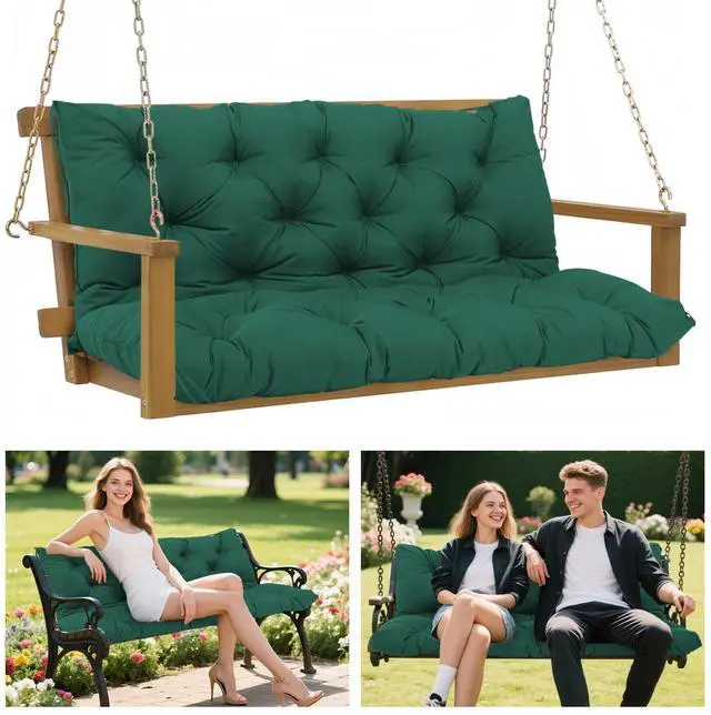 Main image of Porch Swing Cushions 60x40 Inch, 5" Extra Thick Waterproof Outdoor Swing Seat Cushion with Backrest & 8 Non-Slip Ties PP Cotton + Memory Foam Fill, Fade-Resistant 3-Seater Replacement for Patio Bench