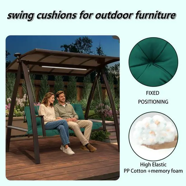 Alt view image 3 of 7 - Porch Swing Cushions 60x40 Inch, 5" Extra Thick Waterproof Outdoor Swing Seat Cushion with Backrest & 8 Non-Slip Ties PP Cotton + Memory Foam Fill, Fade-Resistant 3-Seater Replacement for Patio Bench