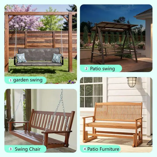 Alt view image 7 of 7 - Porch Swing Cushions 60x40 Inch, 5" Extra Thick Waterproof Outdoor Swing Seat Cushion with Backrest & 8 Non-Slip Ties PP Cotton + Memory Foam Fill, Fade-Resistant 3-Seater Replacement for Patio Bench