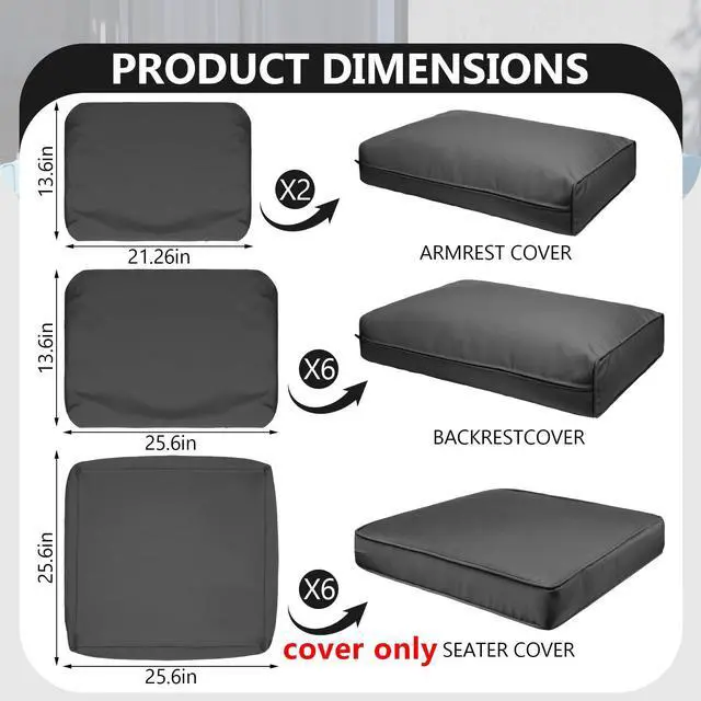 Alt view image 2 of 7 - Cethytirko 14 Piece Outdoor Patio Waterproof Cushion Covers, Fits 6-Seat Wicker Rattan Sectional Couch Chair Furniture Cover Replacement Set - Fade-Resistant Patio Cushion Covers with Zipper