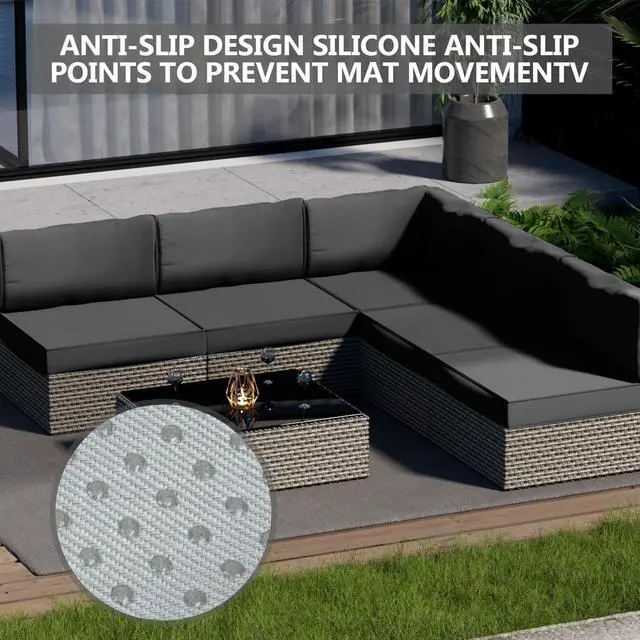 Alt view image 4 of 7 - Cethytirko 14 Piece Outdoor Patio Waterproof Cushion Covers, Fits 6-Seat Wicker Rattan Sectional Couch Chair Furniture Cover Replacement Set - Fade-Resistant Patio Cushion Covers with Zipper