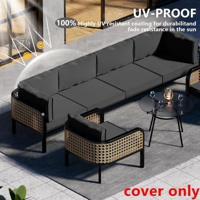Alt view image 3 of 7 - Cethytirko 14 Piece Outdoor Patio Waterproof Cushion Covers, Fits 6-Seat Wicker Rattan Sectional Couch Chair Furniture Cover Replacement Set - Fade-Resistant Patio Cushion Covers with Zipper
