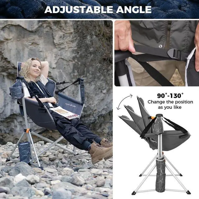 Alt view image 7 of 7 - KingCamp Hammock Chair with Footrest Heavy Duty Swinging Rocking Camping Chairs for Adults up to 400lbs, Folding Portable Oversized Rocker with Cup Holder & Pillow for Outdoor Beach Lawn RV Sports