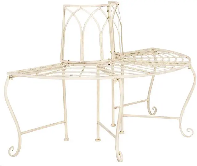 Main image of SAFAVIEH Outdoor - Abia Iron Tree Bench - Distressed White Iron Metal - Vintage Scrollwork Garden Design - Ideal for Patio, Deck, Porch, Garden, 17" Seat Height (PAT5018A)