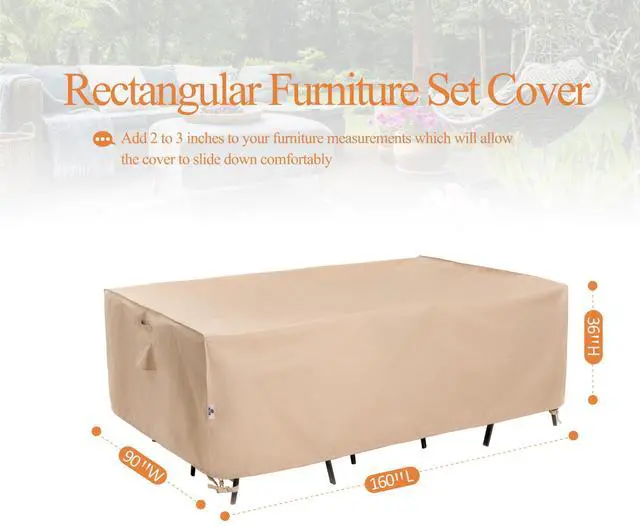 Alt view image 7 of 7 - WJ-X3 Large Rectangular Outdoor Sectional Furniture Set Cover Waterproof, Dining Table Cover Wind Resistant, 160W x 90D x 36H in, Beige