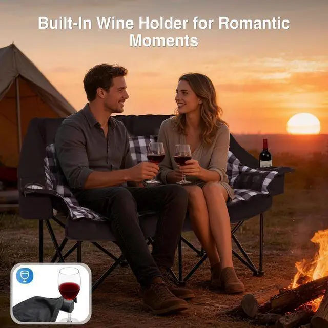 Alt view image 4 of 7 - Suteck Double Camping Chair, Oversized Camping Couch with 2 in 1 Pockets, Heavy Duty 800LBS Loveseat Camping Chair for Adults, Folding Lawn Chairs Sofa with Wine Holder for Patio Outdoor Indoor