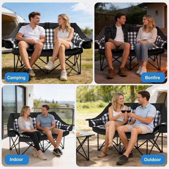 Alt view image 7 of 7 - Suteck Double Camping Chair, Oversized Camping Couch with 2 in 1 Pockets, Heavy Duty 800LBS Loveseat Camping Chair for Adults, Folding Lawn Chairs Sofa with Wine Holder for Patio Outdoor Indoor
