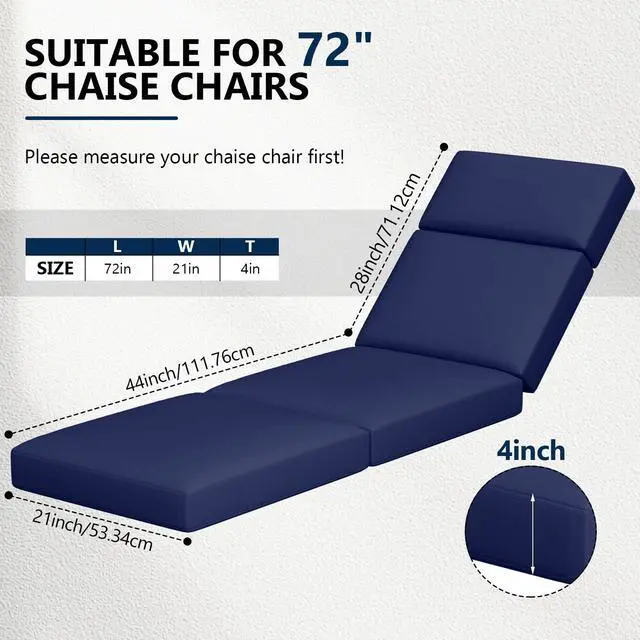 Alt view image 2 of 7 - 2 Pcs Chaise Lounge Cushions Outdoor, 72 x 21 x 4 Inch Lounge Chair Cushions for Outdoor Furniture - Waterproof Lounge Patio Replacement Cushion, 4In Fade-Resistant ThickPatio Chaise Lounge Cushion