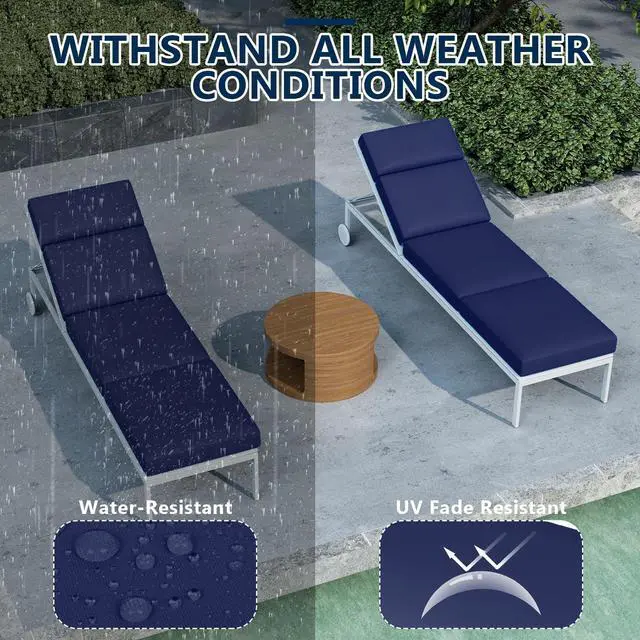 Alt view image 5 of 7 - 2 Pcs Chaise Lounge Cushions Outdoor, 72 x 21 x 4 Inch Lounge Chair Cushions for Outdoor Furniture - Waterproof Lounge Patio Replacement Cushion, 4In Fade-Resistant ThickPatio Chaise Lounge Cushion