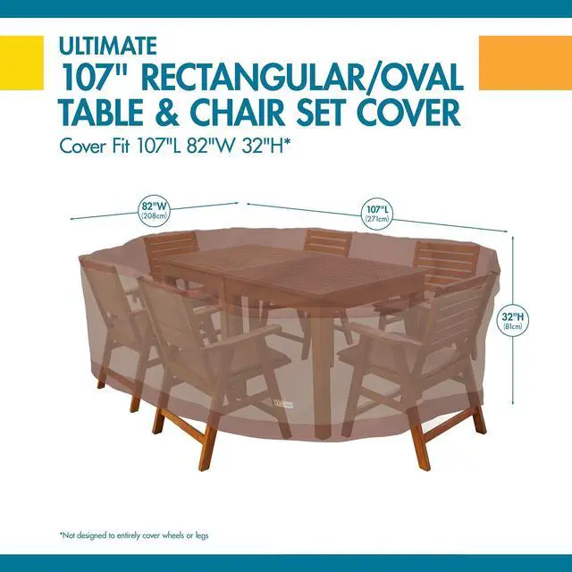 Alt view image 3 of 7 - DUCKCOVERS Ultimate Waterproof Rectangular/Oval Patio Table with Chairs Cover, 107 Inch