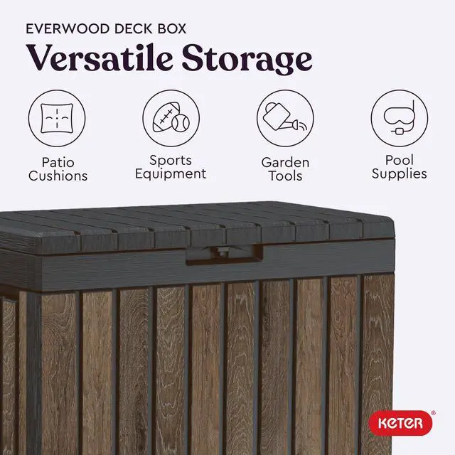 Alt view image 2 of 6 - Keter Signature Everwood 50 Gallon Resin Deck Box-Organization and Storage for Patio Cushions, Throw Pillows and Garden Tools, Walnut