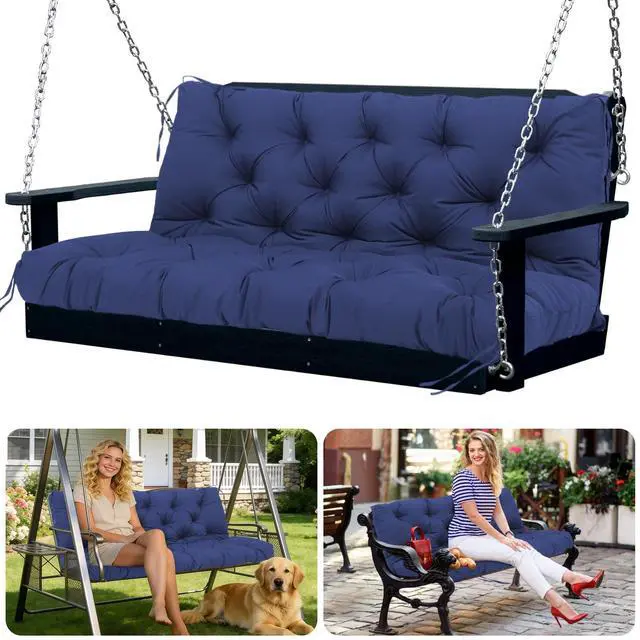 Main image of SXBFHGH Swing Cushions 3 Seater Replacement Waterproof Outdoor Porch Swing Cushion with Backrest Extra Thick 5" Swing Cushions for Outdoor Furniture Patio Bench Garden Backyard (Navy Blue 60x40x5inch)