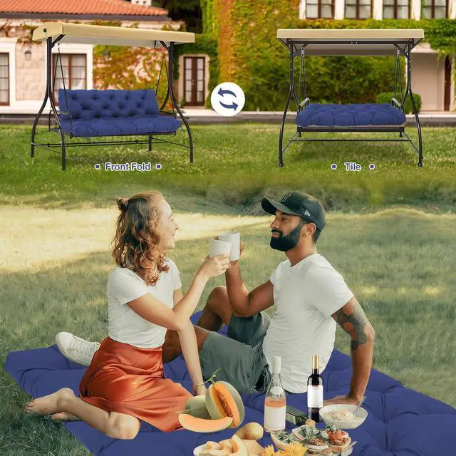 Alt view image 3 of 7 - SXBFHGH Swing Cushions 3 Seater Replacement Waterproof Outdoor Porch Swing Cushion with Backrest Extra Thick 5" Swing Cushions for Outdoor Furniture Patio Bench Garden Backyard (Navy Blue 60x40x5inch)