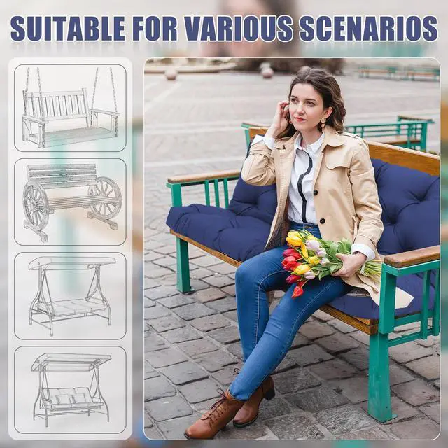 Alt view image 4 of 7 - SXBFHGH Swing Cushions 3 Seater Replacement Waterproof Outdoor Porch Swing Cushion with Backrest Extra Thick 5" Swing Cushions for Outdoor Furniture Patio Bench Garden Backyard (Navy Blue 60x40x5inch)