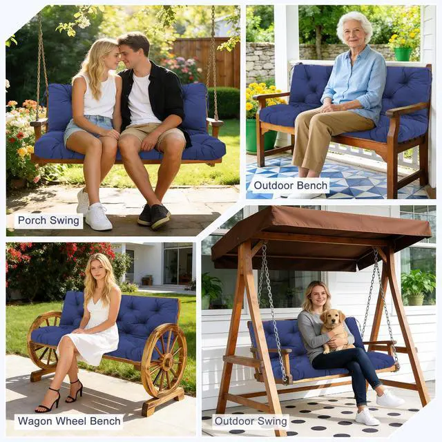 Alt view image 7 of 7 - SXBFHGH Swing Cushions 3 Seater Replacement Waterproof Outdoor Porch Swing Cushion with Backrest Extra Thick 5" Swing Cushions for Outdoor Furniture Patio Bench Garden Backyard (Navy Blue 60x40x5inch)
