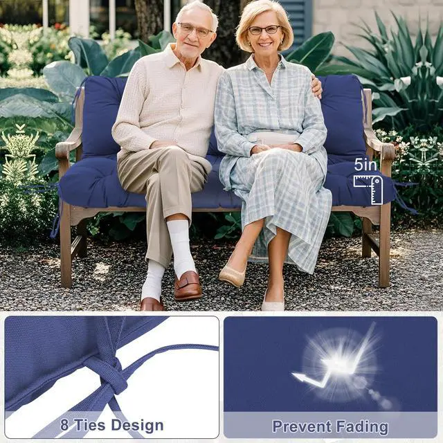 Alt view image 2 of 7 - SXBFHGH Swing Cushions 3 Seater Replacement Waterproof Outdoor Porch Swing Cushion with Backrest Extra Thick 5" Swing Cushions for Outdoor Furniture Patio Bench Garden Backyard (Navy Blue 60x40x5inch)