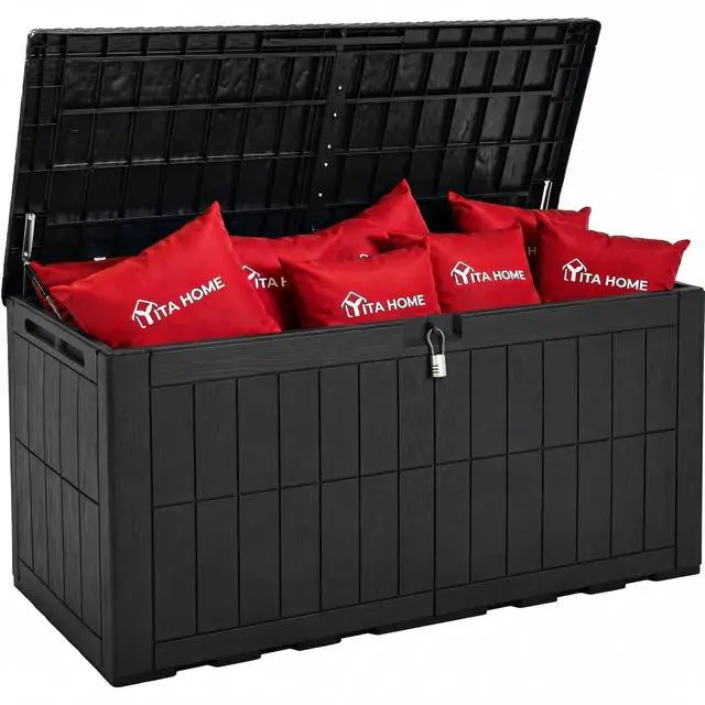 Main image of YITAHOME 134 Gallon Large Deck Box, Waterproof Resin Outdoor Storage Box with Lock, Doubles as 2-Person Bench Seating for Patio Furniture Cushions,Garden Tools & Pool Accessories, Black