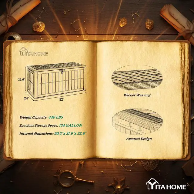 Alt view image 6 of 7 - YITAHOME 134 Gallon Large Deck Box, Waterproof Resin Outdoor Storage Box with Lock, Doubles as 2-Person Bench Seating for Patio Furniture Cushions,Garden Tools & Pool Accessories, Black