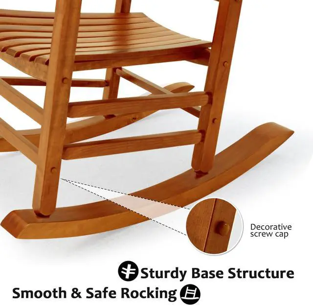 Alt view image 5 of 7 - Hupmad Wooden Oversized Porch Rocker Chair with High Back and Armrest, All Weather Slatted Rocker for Backyard, Garden, 400 lbs Support, Natural