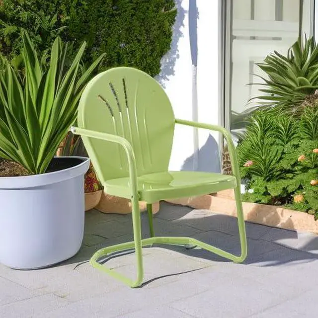 Alt view image 5 of 7 - Crosley Furniture Griffith Outdoor Chair, Retro Metal Patio Chairs for Dining, Porch, Deck, Balcony, Key Lime