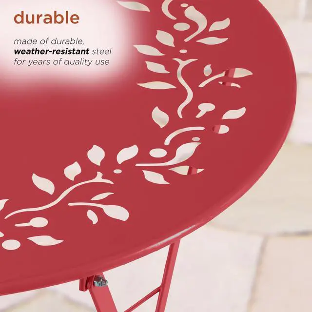 Alt view image 3 of 7 - Alpine Corporation Indoor/Outdoor 3-Piece Bistro Set Folding Table and Chairs Patio Seating, Red